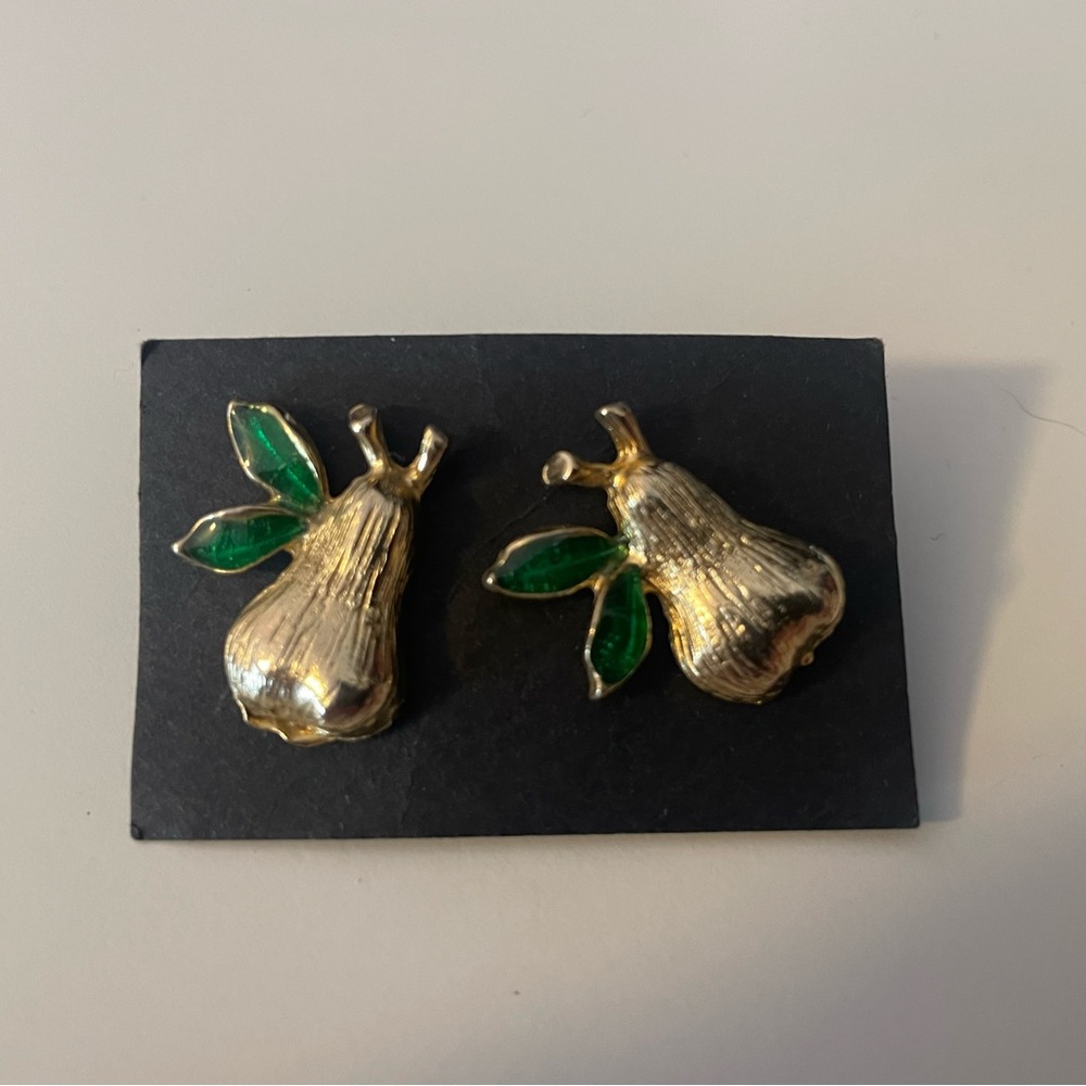 Gold and Green Pear Earrings